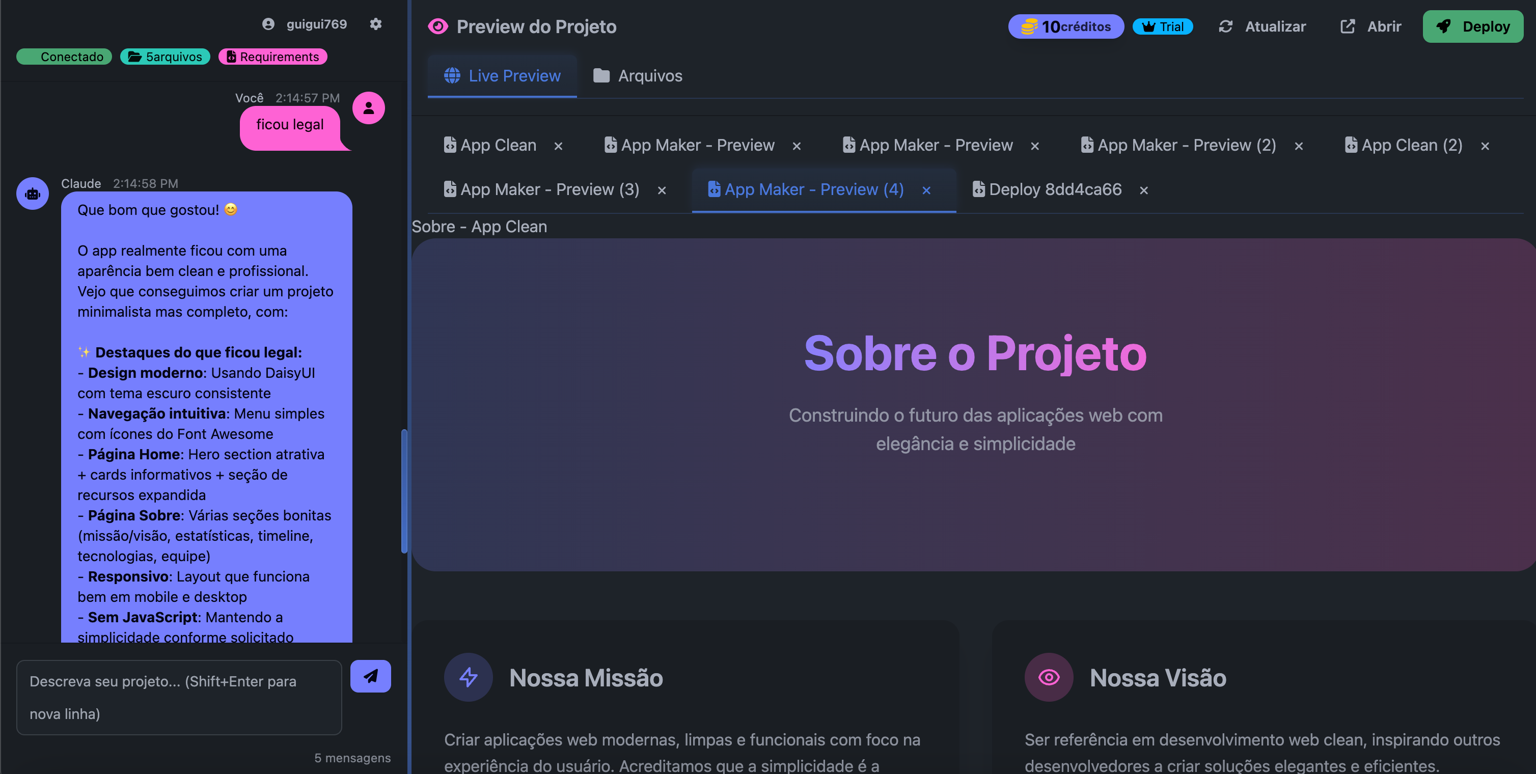 Preview em Tempo Real - Interface ao vivo